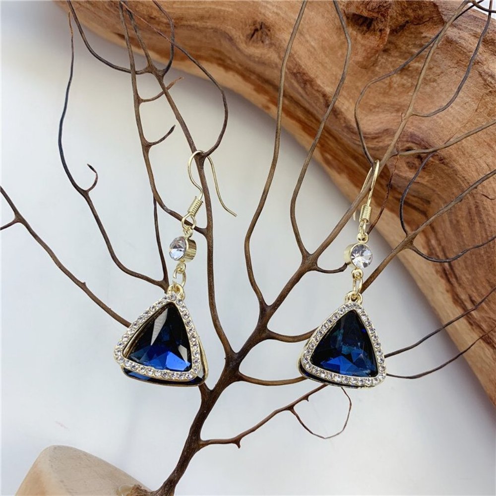 Sapphire & Rhinestone Dangle Earrings - Picture 2 of 3